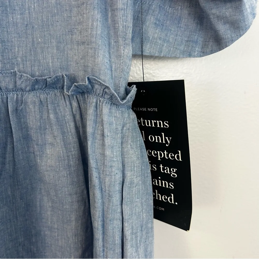 NWT Tuckernuck Chambray Crawford Blue Tiered Linen Blend Ruffle Mini Dress Small - Image 13