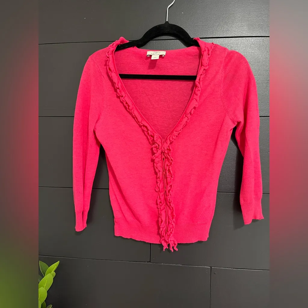 ANN TAYLOR LOFT Magenta Button Front Sweater Cardigan Women’s Shirt Sz XS EUC - Image 2