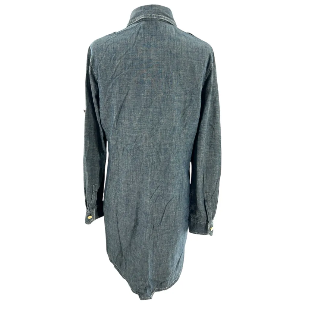 Tory Burch Brigitte chambray shirt dress with gold-tone logo buttons sz 8 - Image 2