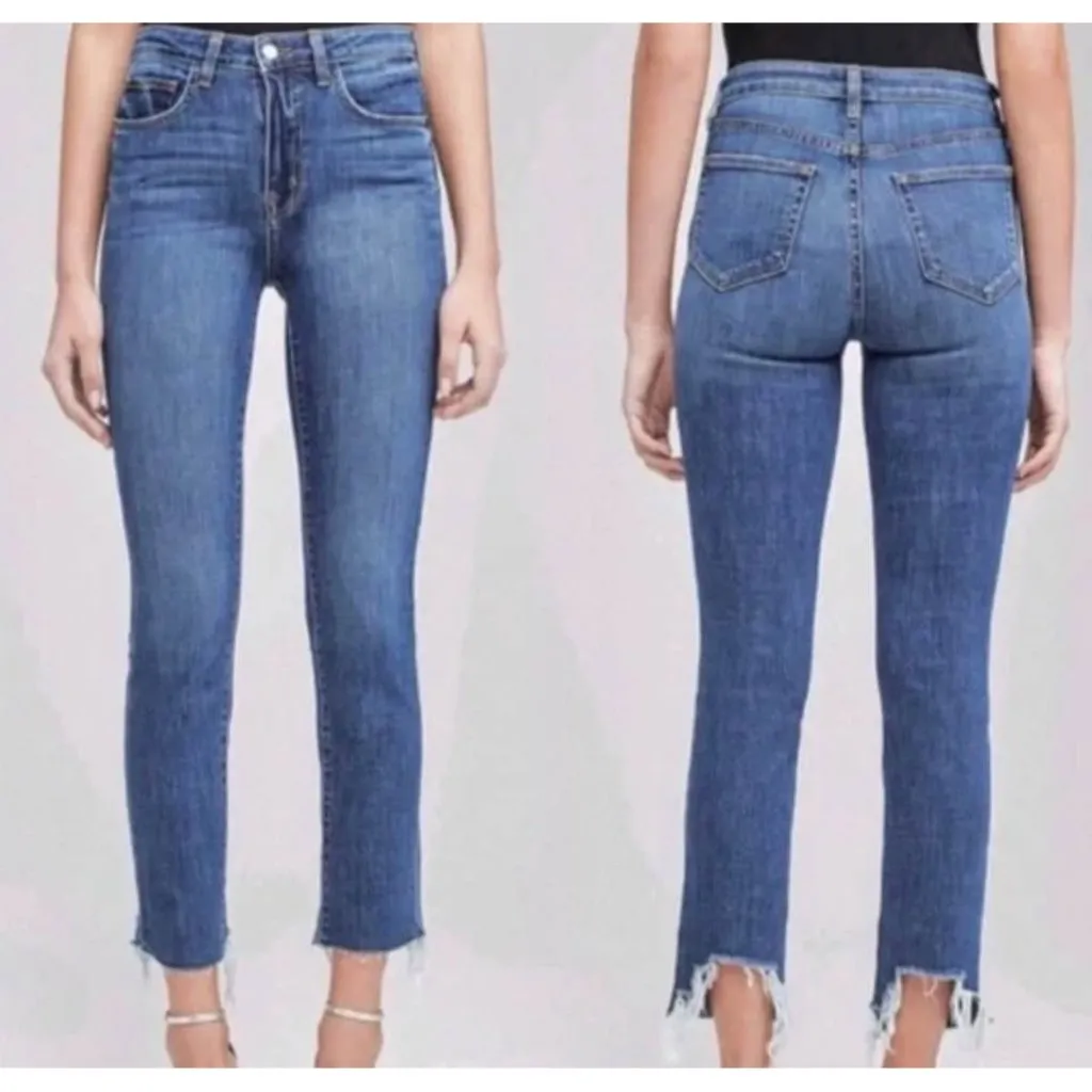 L'AGENCE  LoreLei 28" waist blue denim raw edge straight leg 5-pocket jeans $260 - Image 9
