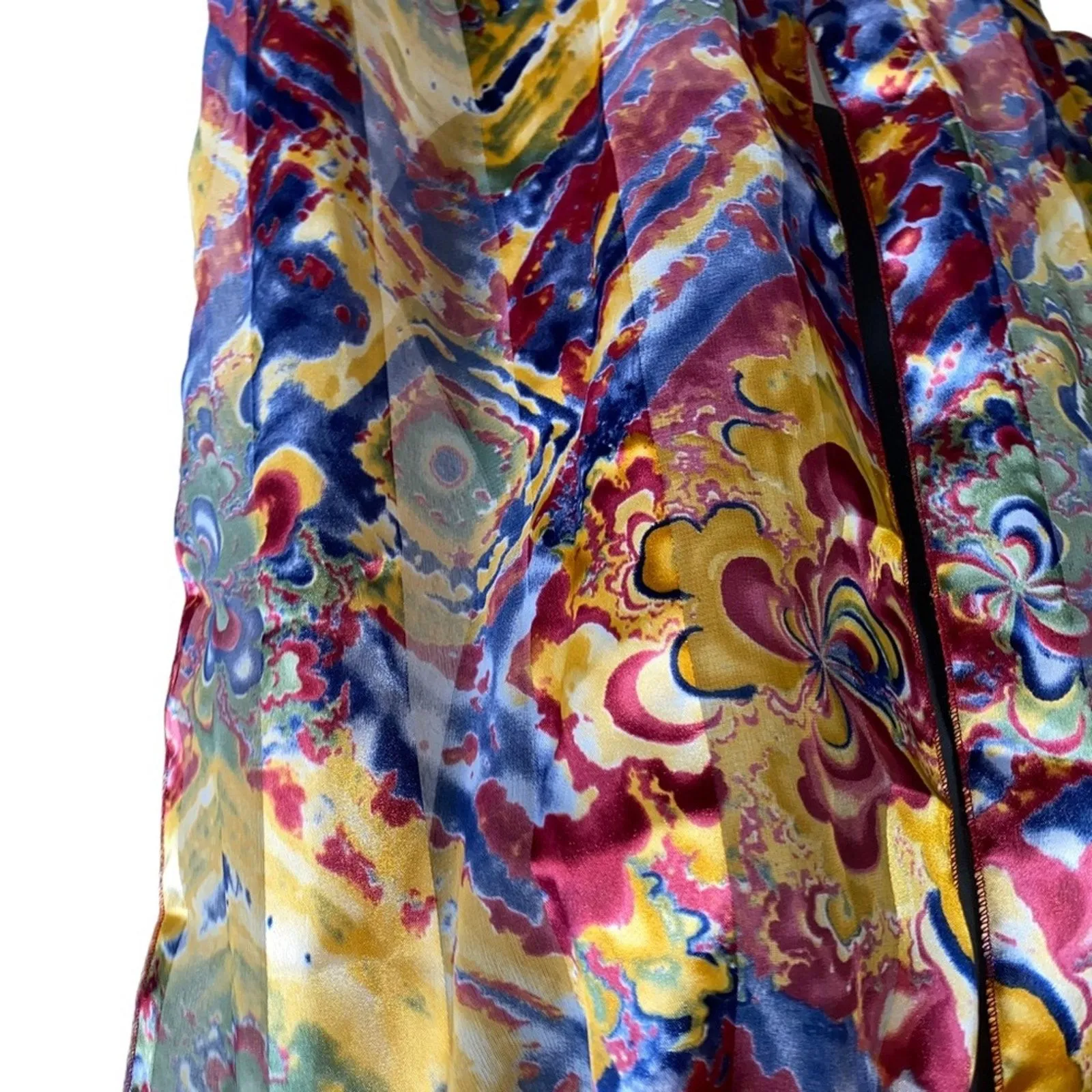 Abstract Multicolor Lightweight Scarf Wrap Artistic Swirl Print Statement Gold - Image 3