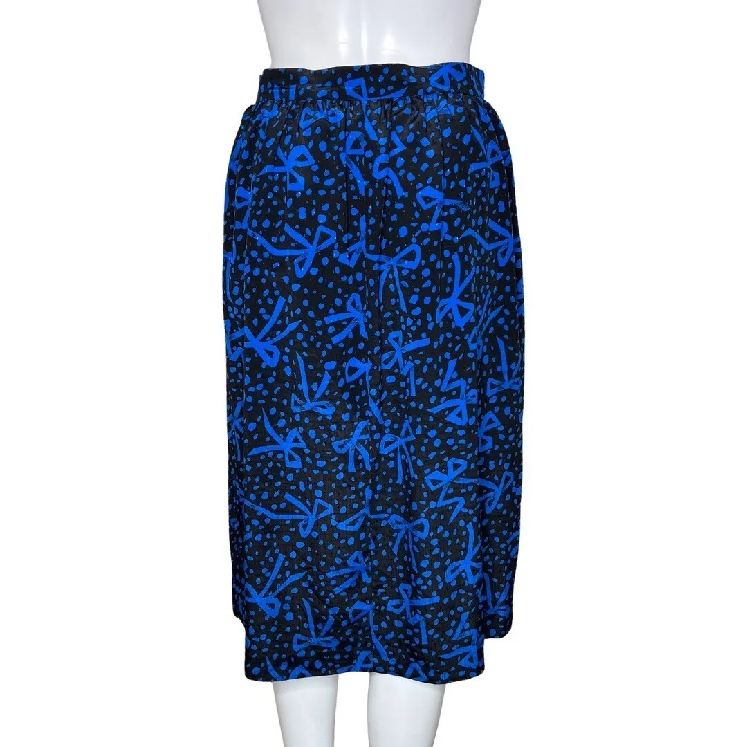 Vintage Midi Skirt 4 80s Blue Bow Polka Dot Made in USA‎ Retro Party High Waist - Image 4