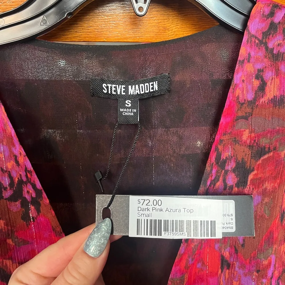 Steve Madden Pink Puff Sleeve Blouse with Ruffled Peplum - Image 3