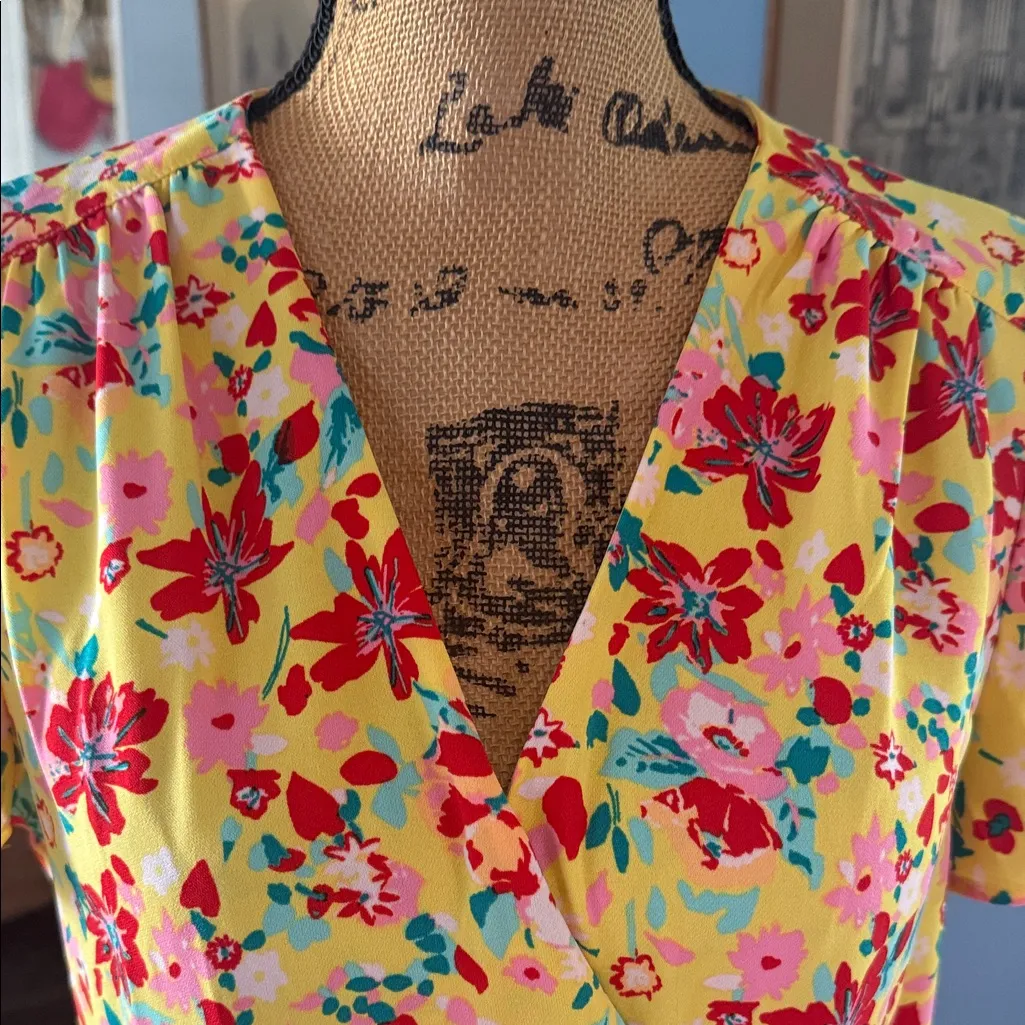 J.Crew Yellow Multicolored Floral Print Wrap Dress - Image 5