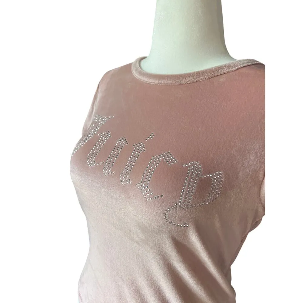 Juicy Couture Rhinestone Velour Pink Top Women's Size M Y2K Mean Girls Stretch - Image 2
