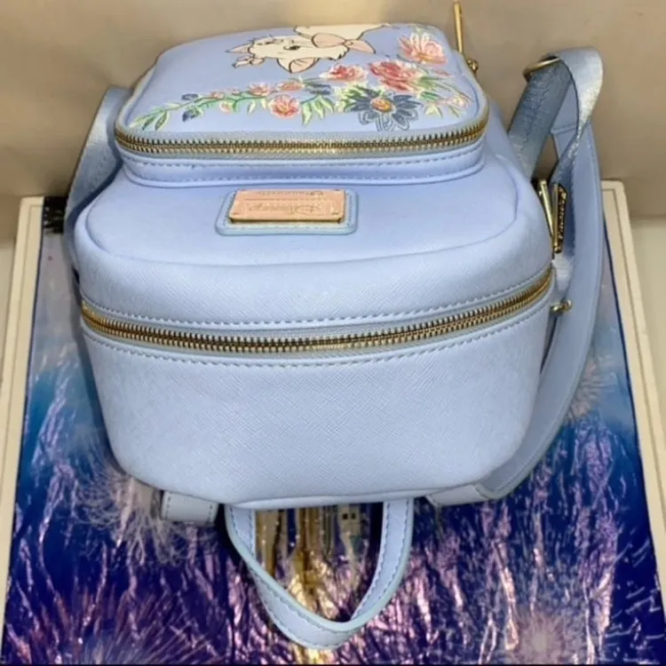 Disney Aristocats Marie floral embroidered periwinkle Loungefly mini backpack - Image 8