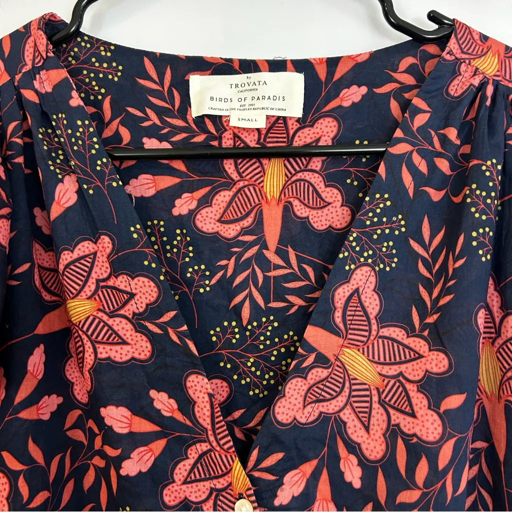 Trovata Birds of Paradis Kristi Pink Geranium Floral Ruffle Midi Dress Small Blue - Image 5