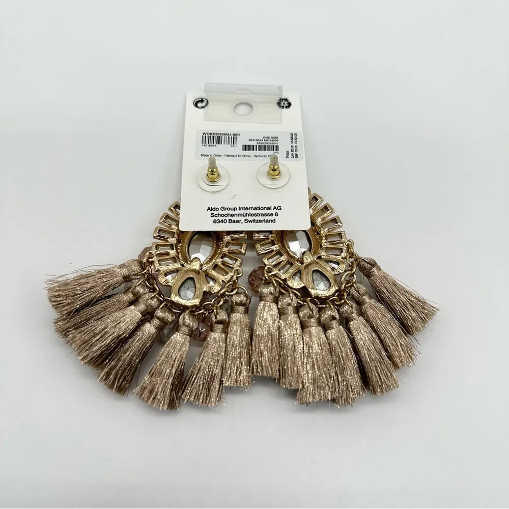 ALDO Gold Brown and Pink Fashion Tassel Earrings Brand New - Image 3
