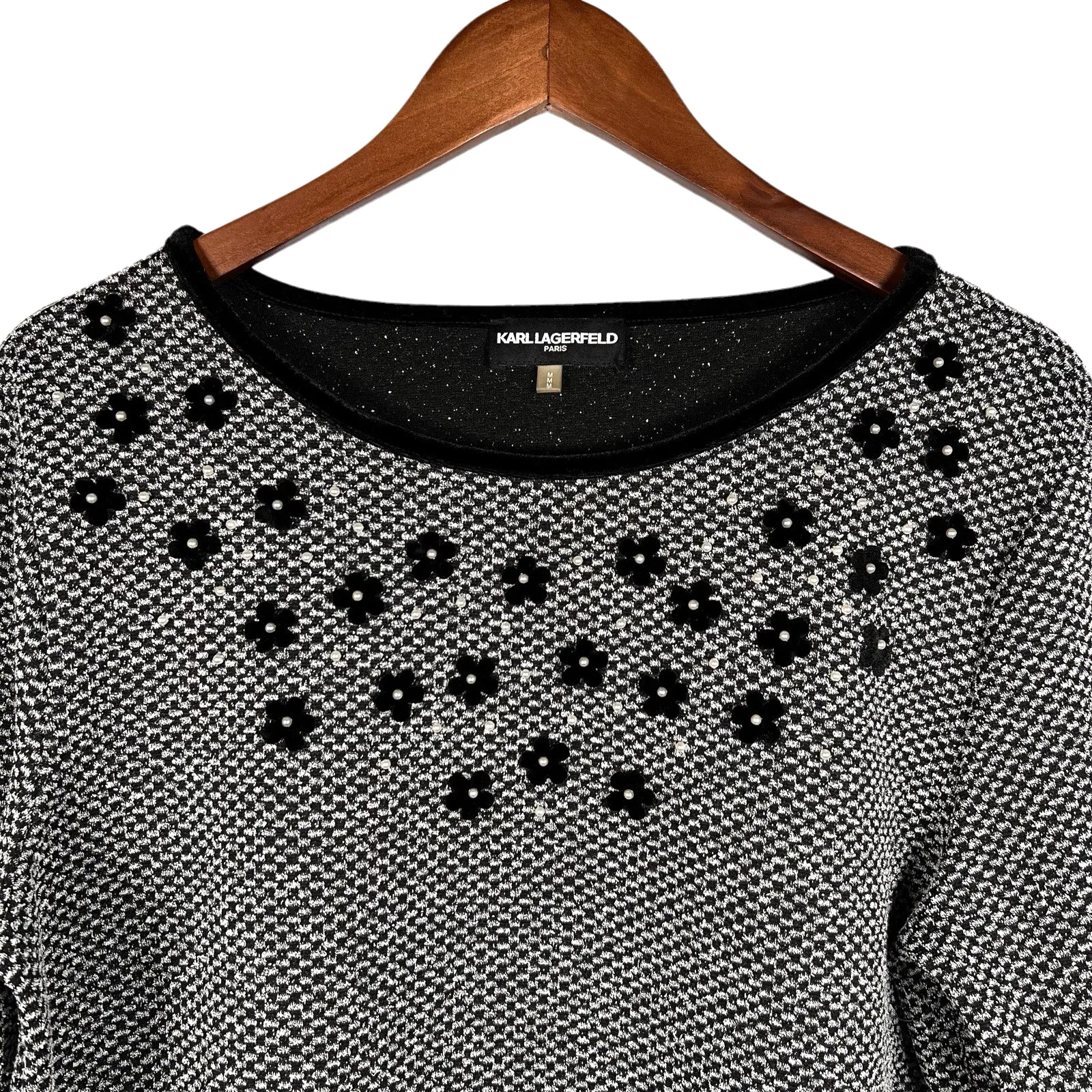 Karl Lagerfeld Paris Womens Black and White Embellished Top Size Medium - Image 2