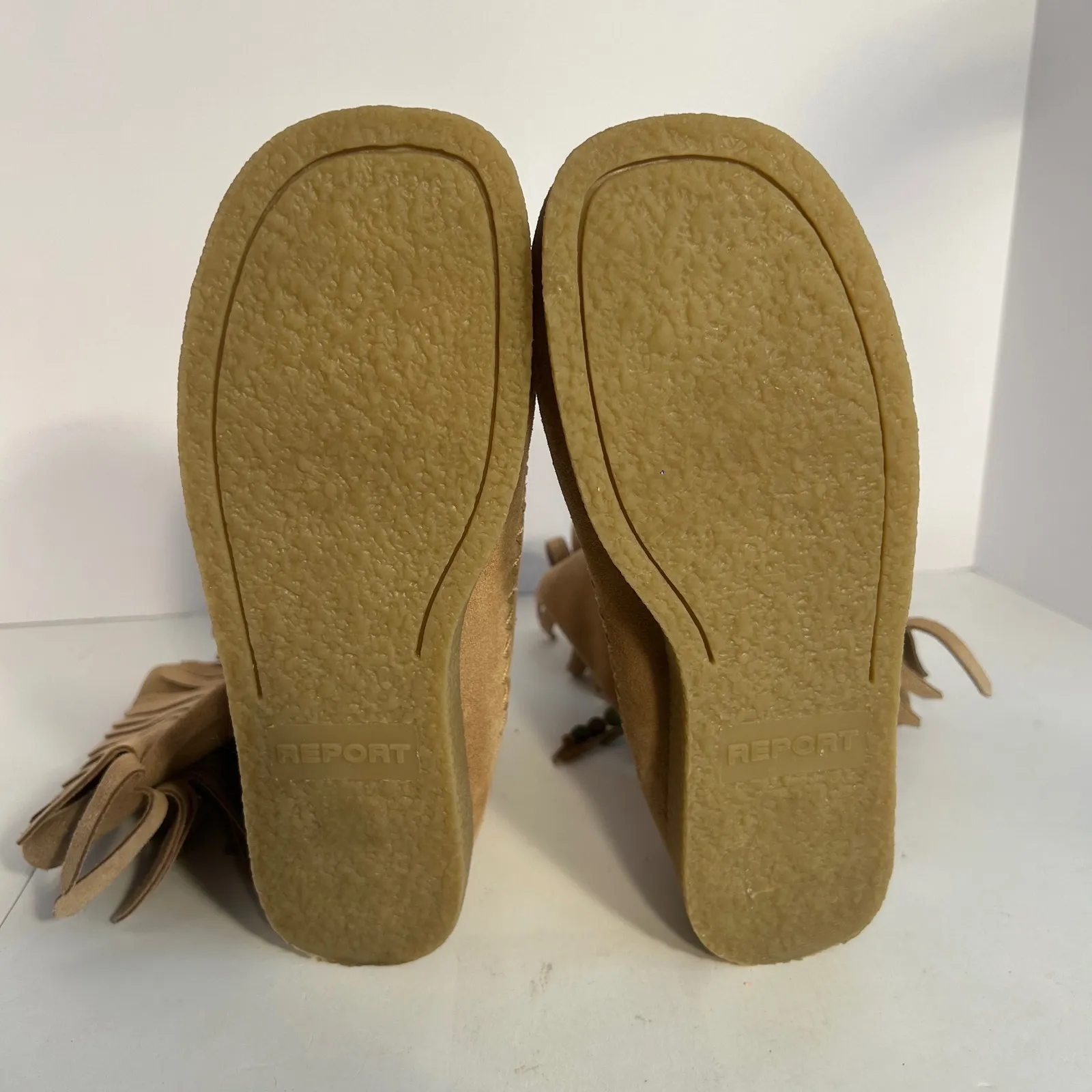 Report Dubai Suede Fringe Tall Boots Tan Moccasin Style Women's Size 7.5 - Image 4