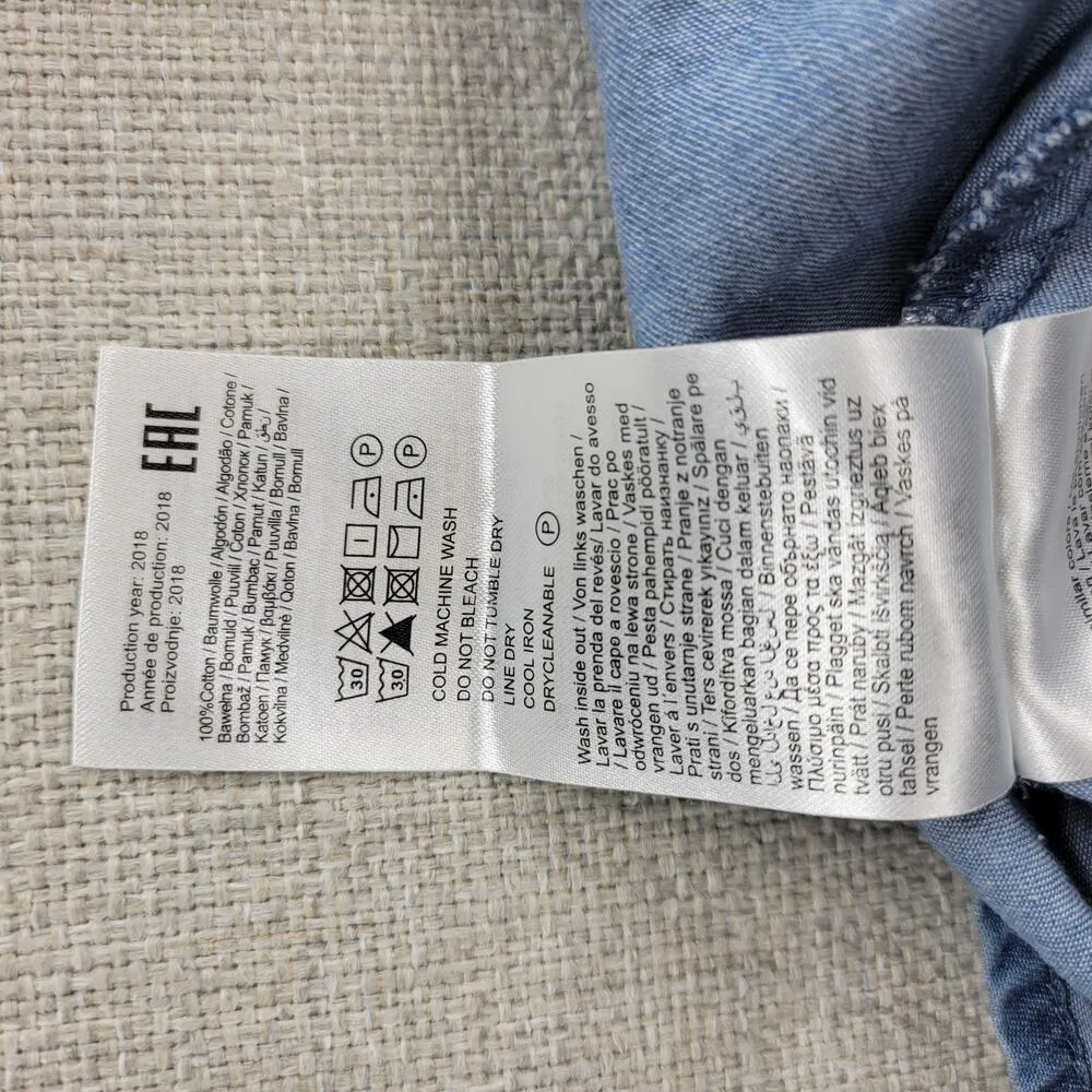 ONLY Blue Denim Womens Hermione Dress Size 42 Off-Shoulder 3/4 Sleeve Smocked - Image 5