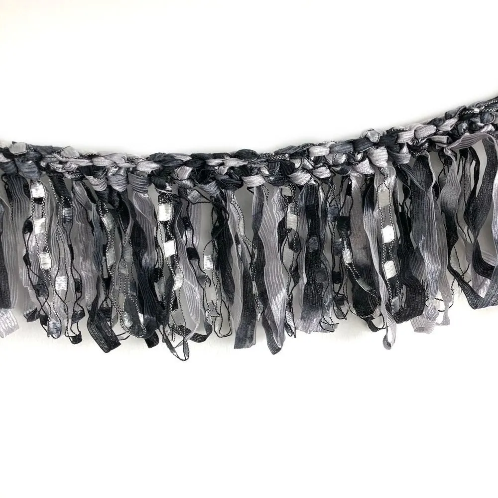 Handmade Fashion Scarf Black White Gray Tassels - Image 2