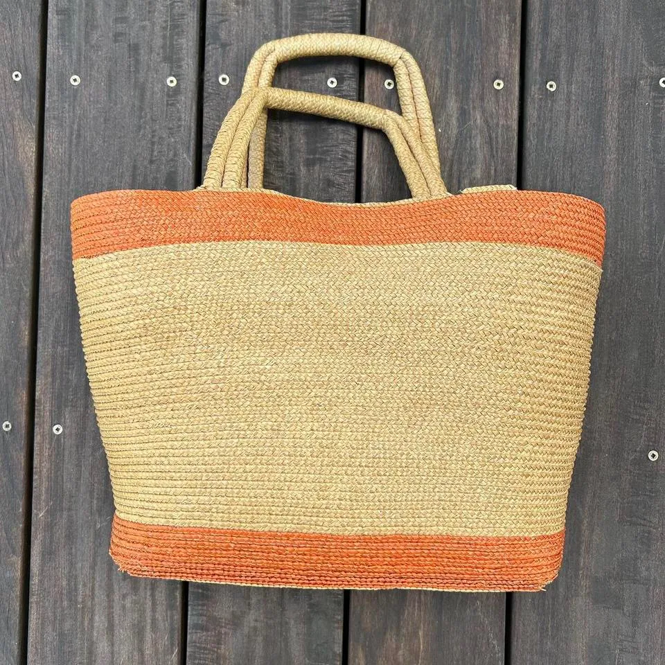 Vintage Orange/Yellow Floral Weaved Basket Straw Tote Bag  Purse - Image 4