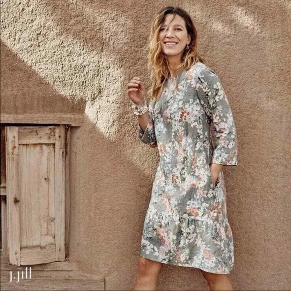 NWT J. Jill Love Linen Size XL Fresh Bloom Caraway Dress Floral Sage Pastel Green - Image 3