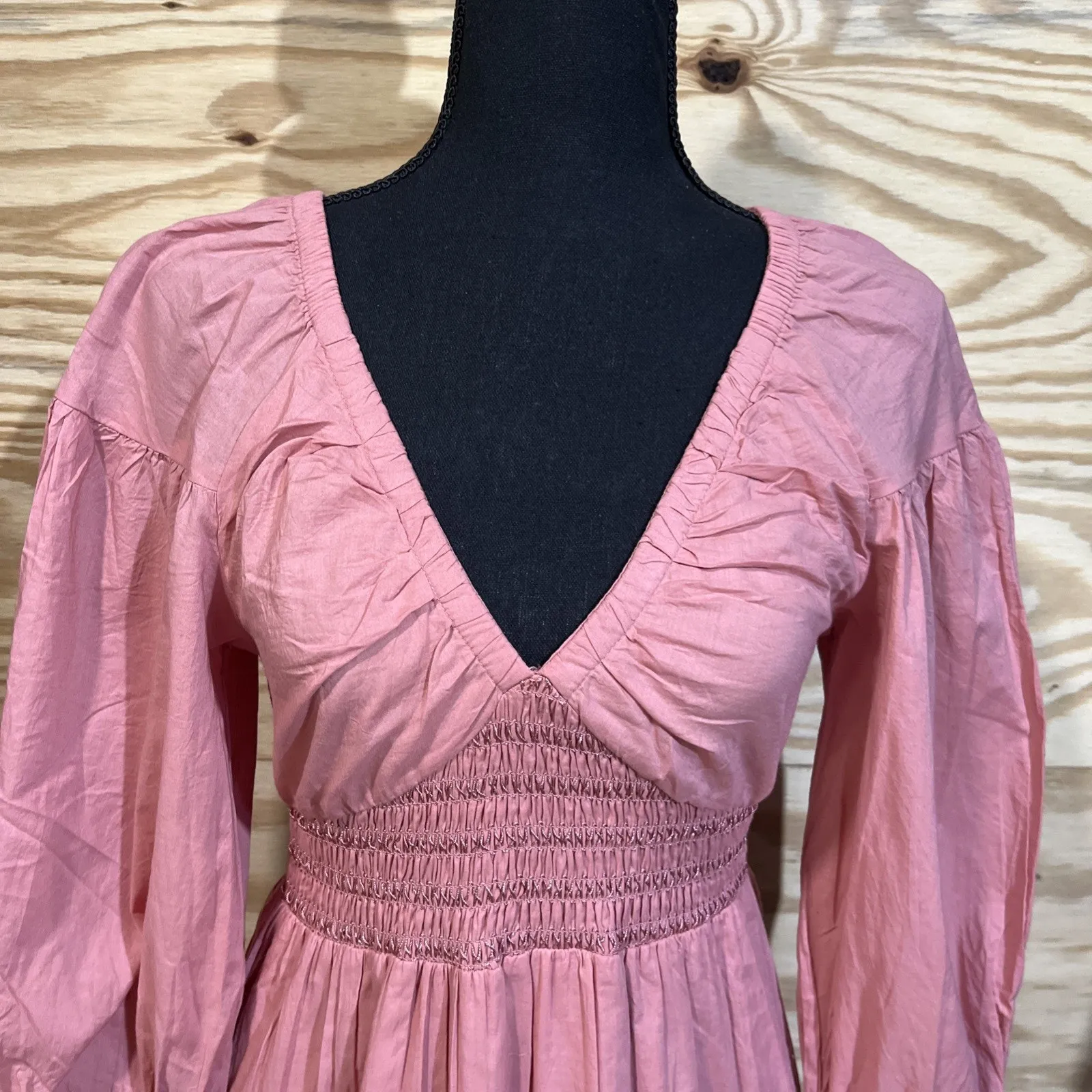 Patrons Of Peace Babydoll Puff Sleeve Maxi Dress Pink Small Cottage Y2K Boho - Image 5