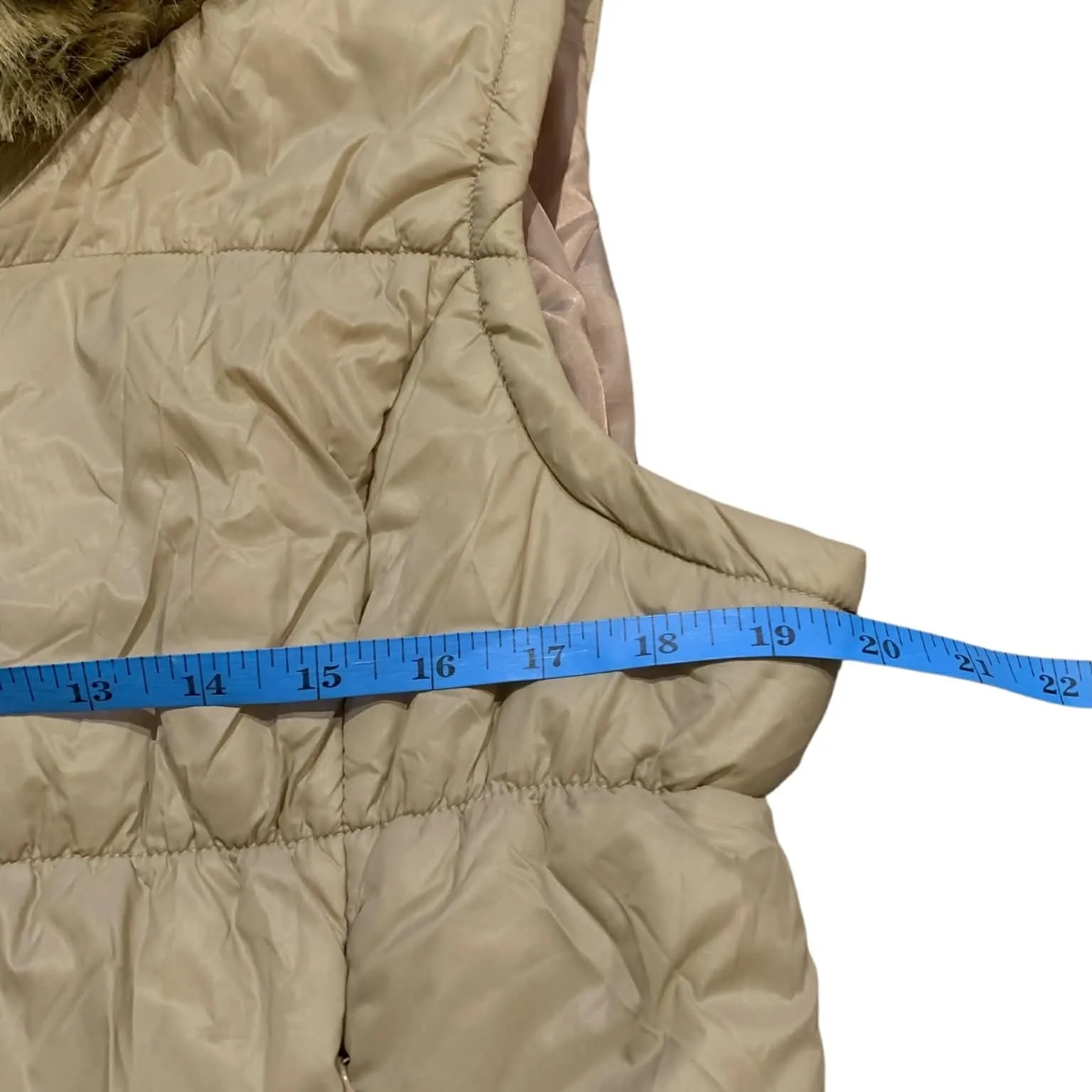 ​New York &Company Tan Peplum Puffer Vest Ruffle Trim Coquette Glam Grandmacore Brown Size XL - Image 7