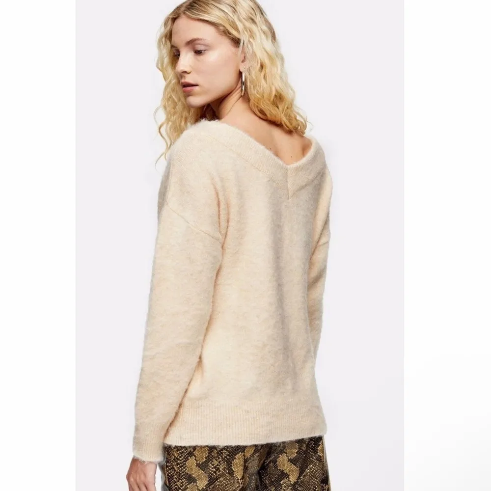 NWT TopShop  Oat Knitted Brushed Bardot Slouchy Sweater Cream Size Large - Image 3