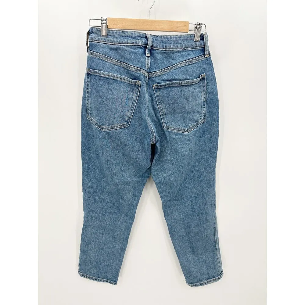 Old Navy High-Rise Curvy Straight Distressed Blue Jeans Women's Size 4 Petite 4P - Image 2