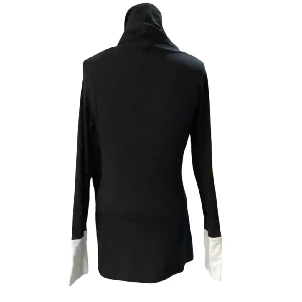 THEORY Black Turtleneck Long Sleeve Top with white cuffs Size MEDIUM - Image 3