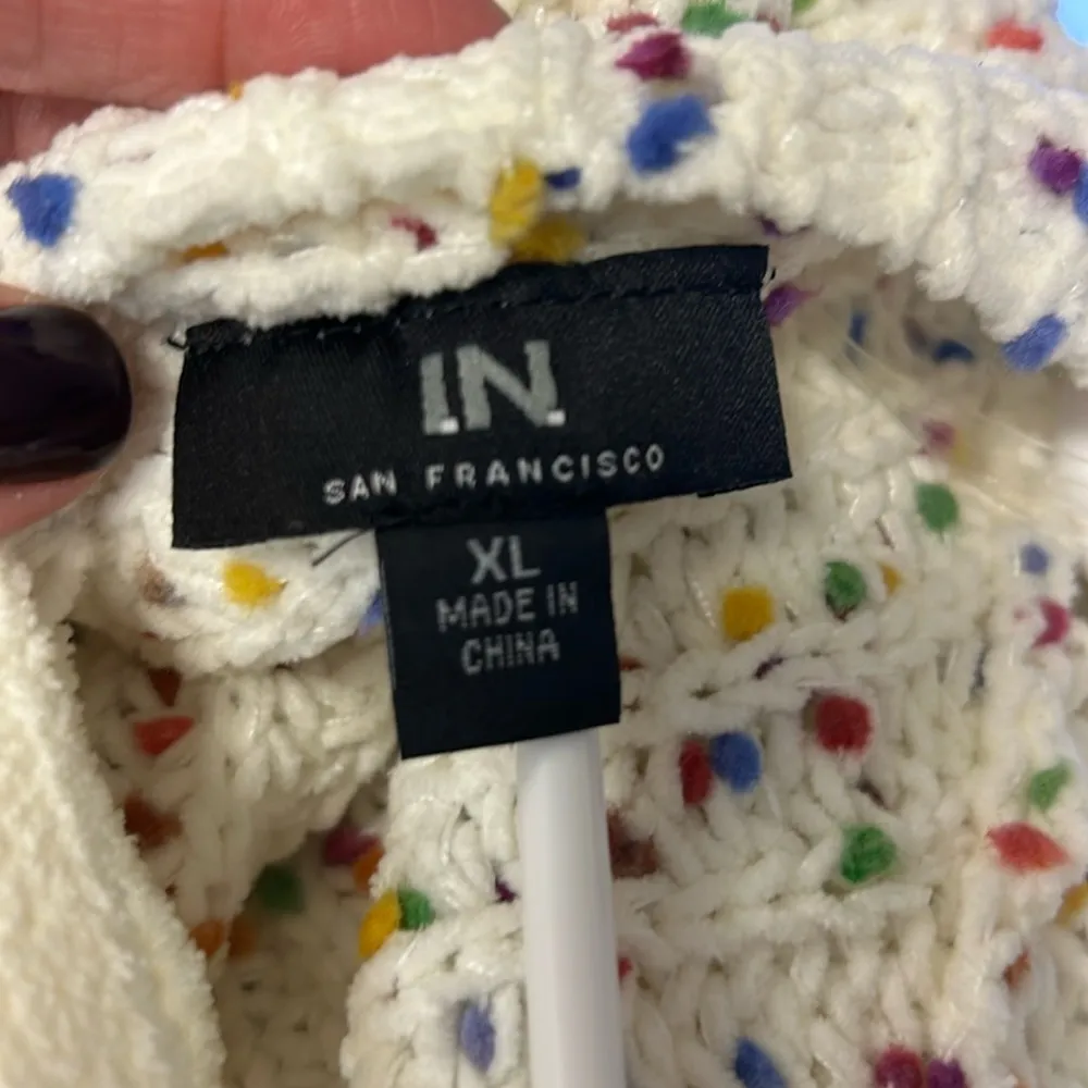 I.N. San Francisco NWT XL White Rainbow Confetti Chenille V-Neck Sweater Knit - Image 7