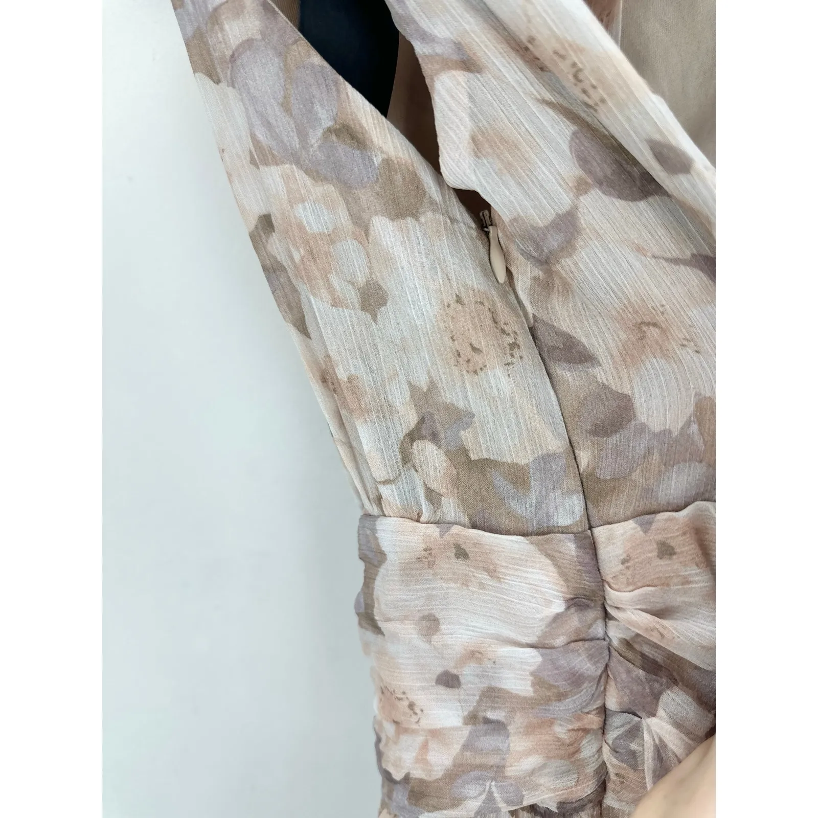 Lulus Happily Sweet Beige Floral Mock Neck Backless Midi Dress Cocktail S NWT Tan - Image 11