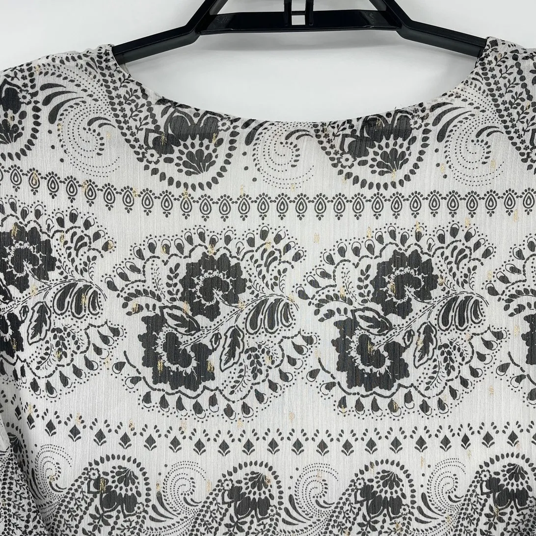 Marybelle Paisley Womens Top Sz 2X Y2K USA Boho Chiffon Flowy Festival Tie Back White - Image 6