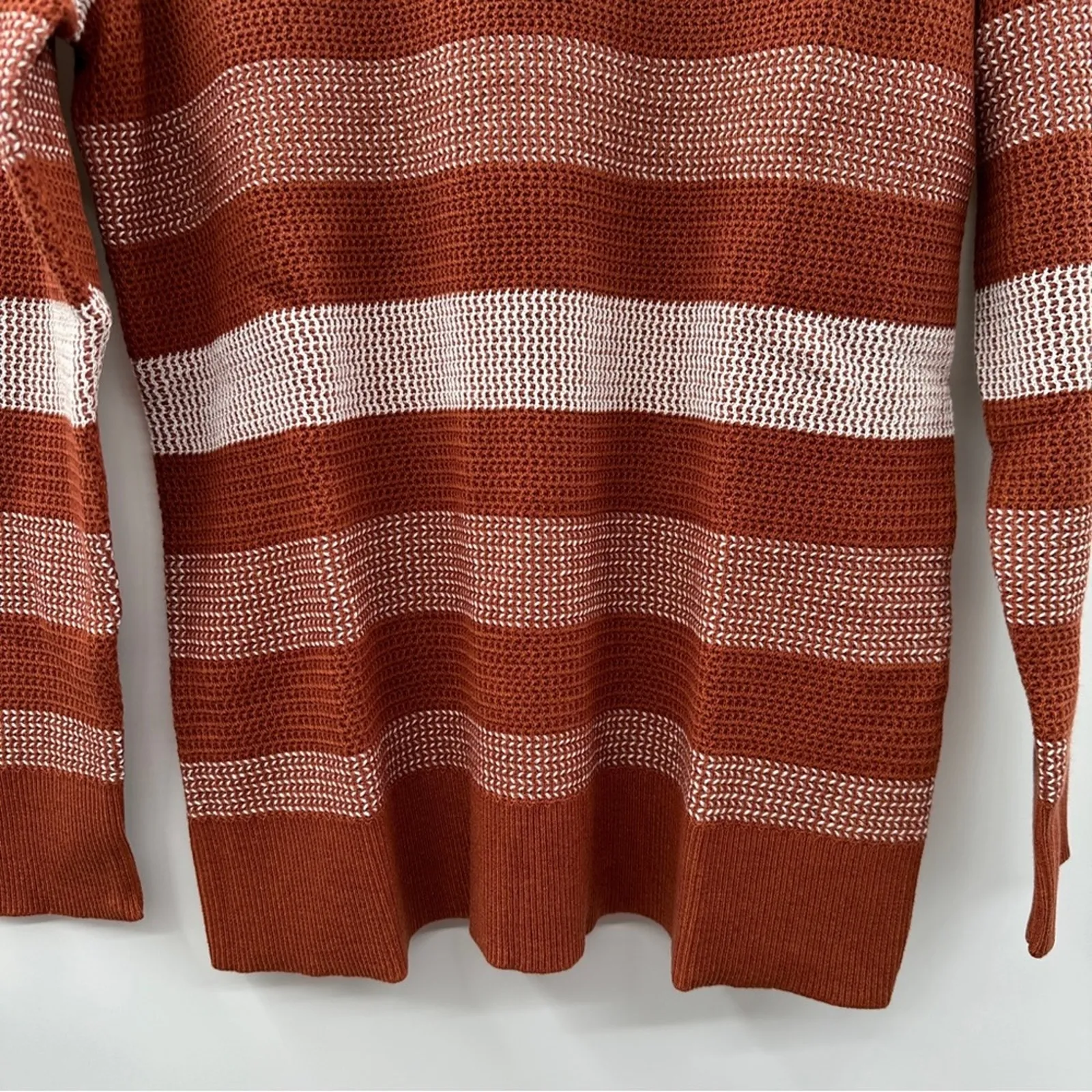 Market & Spruce‎ Tawnee Cotton Blend Rust & White Stripe Waffle Sweater Sz L NEW - Image 6