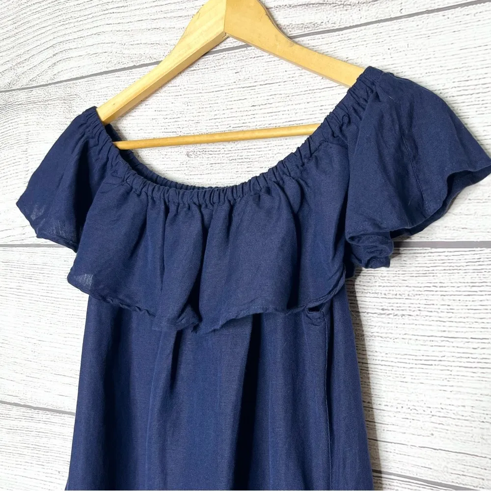 Tommy Bahama Navy Blue St. Lucia Linen Blend Off Shoulder Coverup Dress Small - Image 3