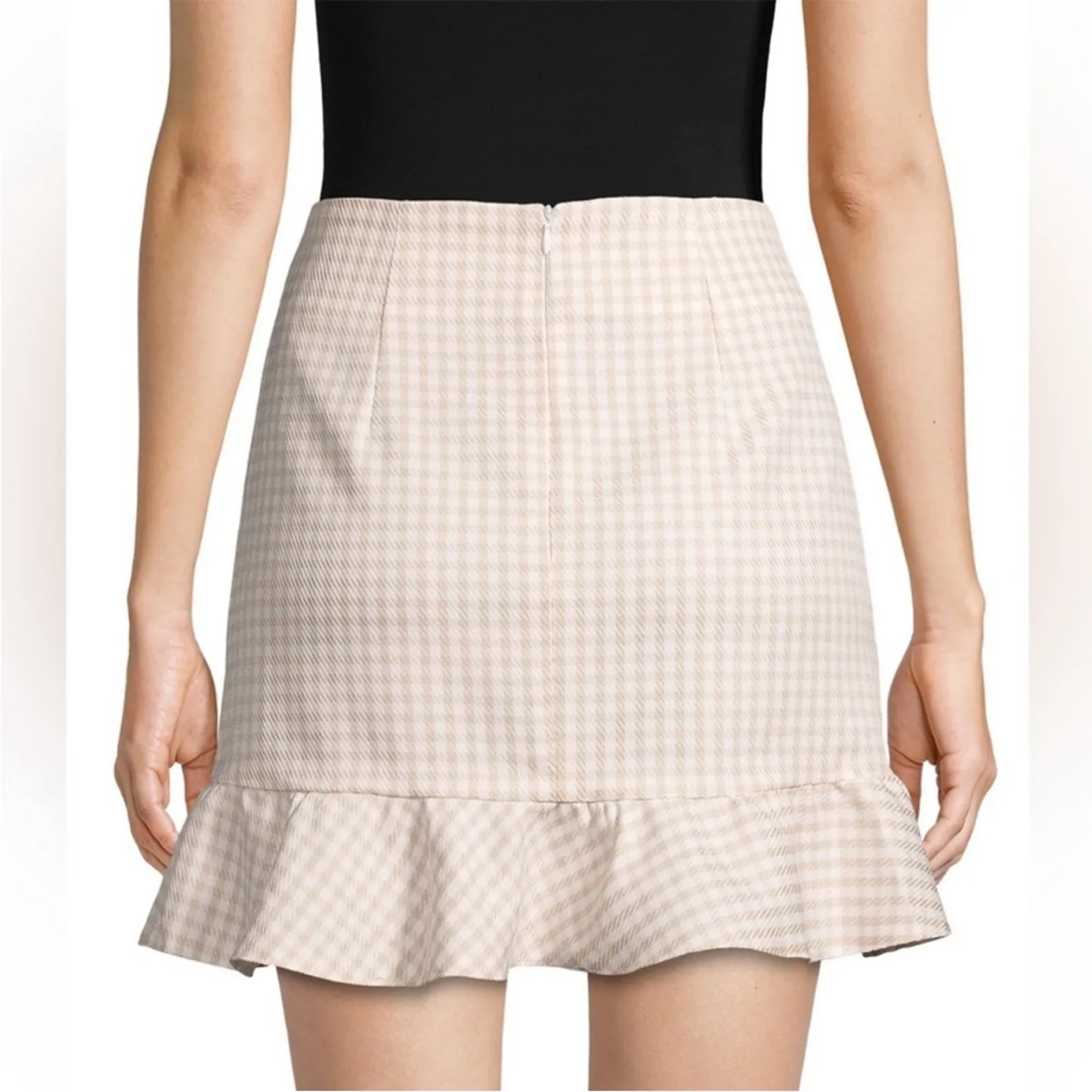 Lea & Viola Cream White Gingham Plaid Ruffle Wrap Skirt Size M - Image 2