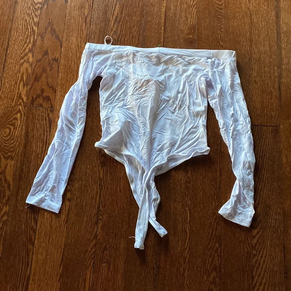 Missguided White Long Sleeve Bardot Bodysuit SIZE 6 - Image 5