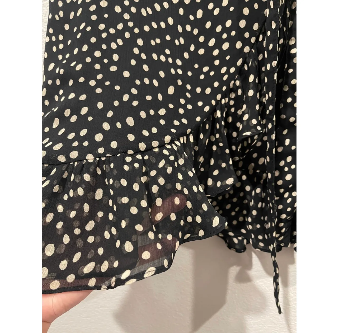 Ivory Polka Dots Tie-Front Ruffle Rara Mini Skirt - Image 6