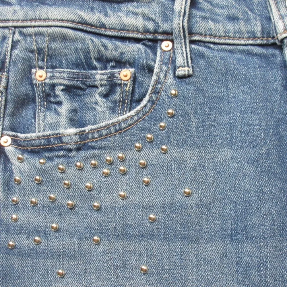 NWT Mother The Insider Flood in Metal Magic Studded Ankle Crop Bootcut Jeans 29 Blue - Image 3