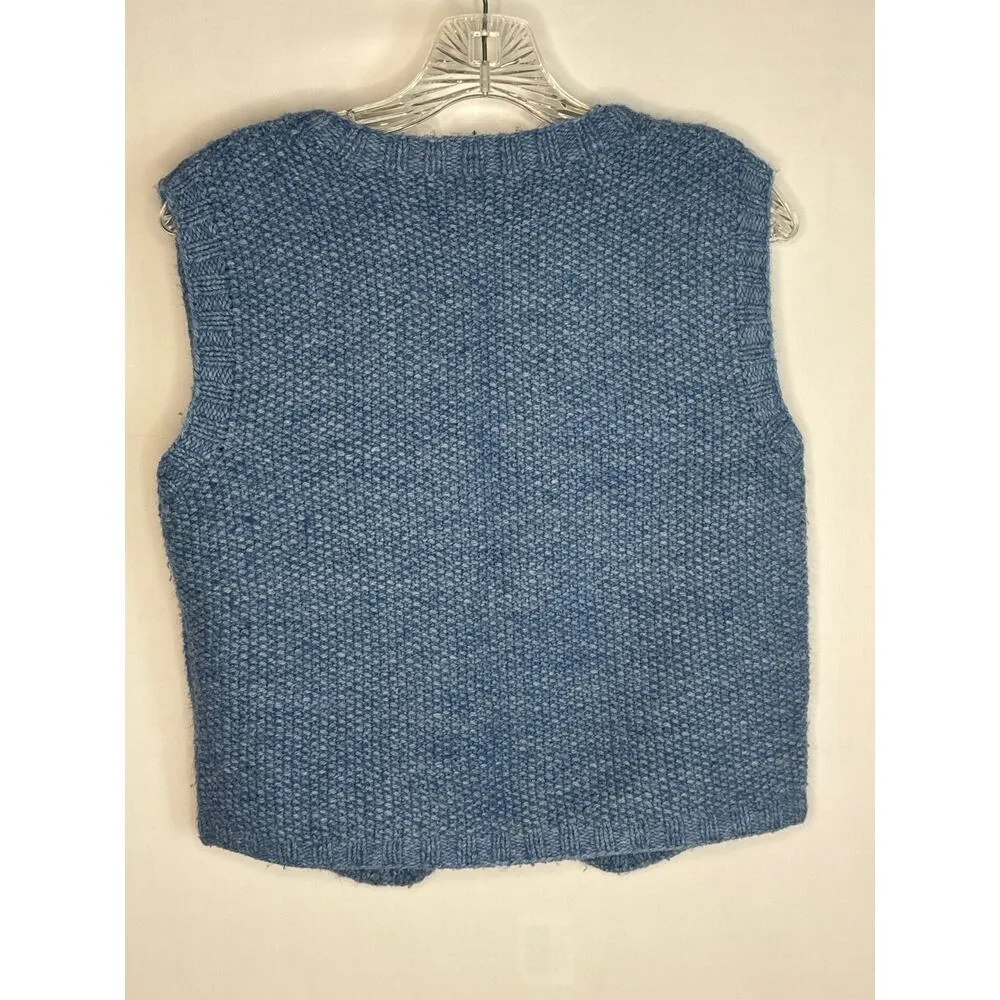 American Vintage 1980's Hand knit Blue vest coat of arms buttons size small - Image 7