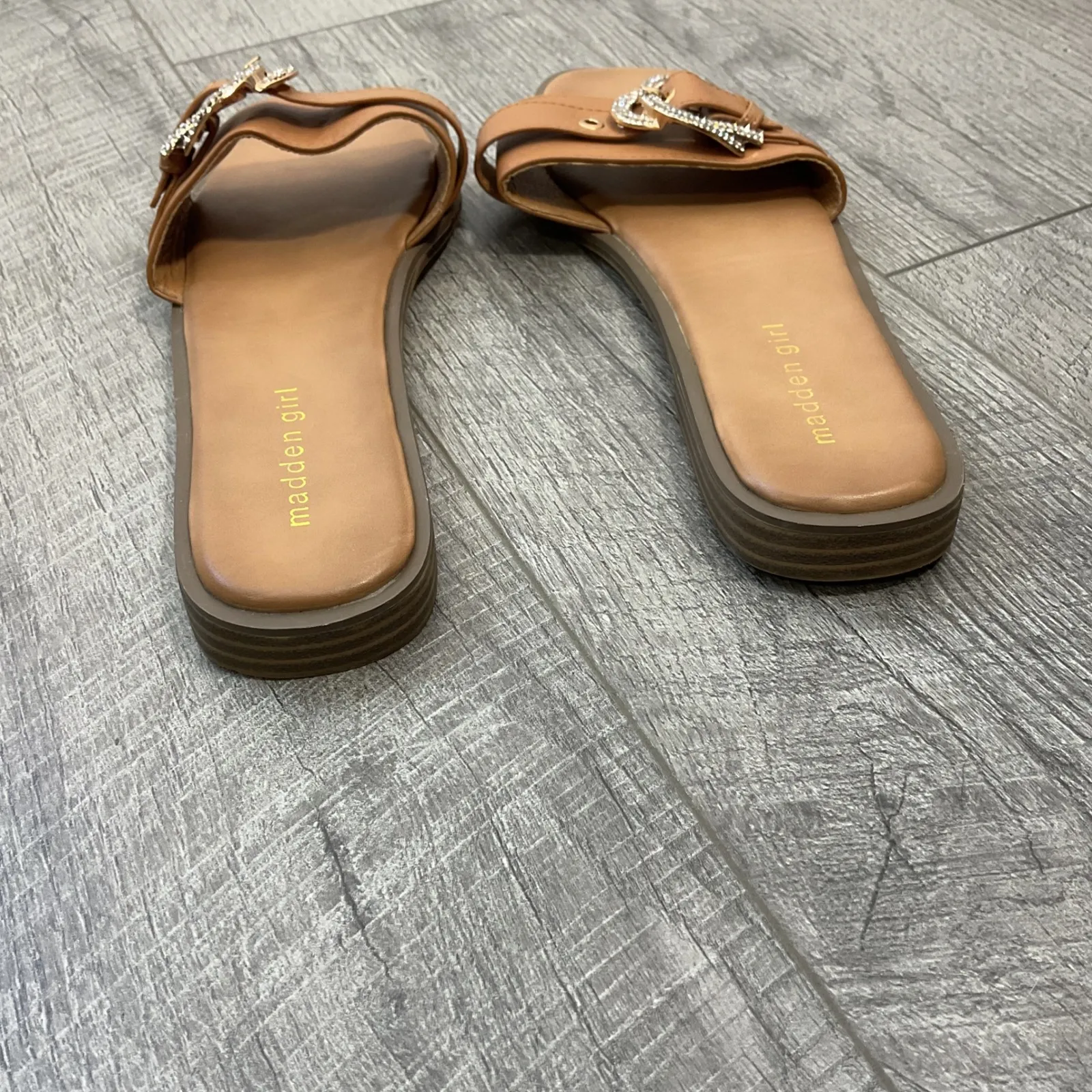 Madden Girl Glidee Brown Rhinestone Buckle Slide Sandals Women's Size 10 - Image 4