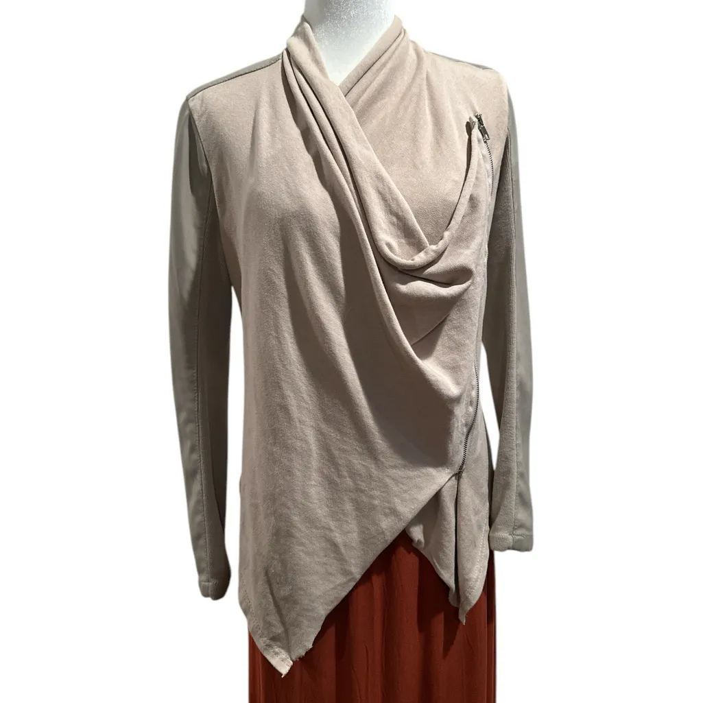 BLANK NYC ASYMMETRICAL JACKET FAUX LEATHER DRAPEY TAN-BEIGE MOTO S - Image 2