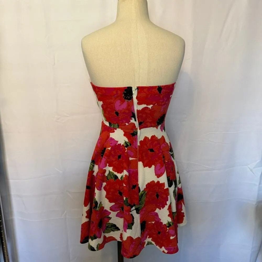 Windsor Floral Strapless Dress Red/White Casual Garden Party Women's Size Small - Image 2