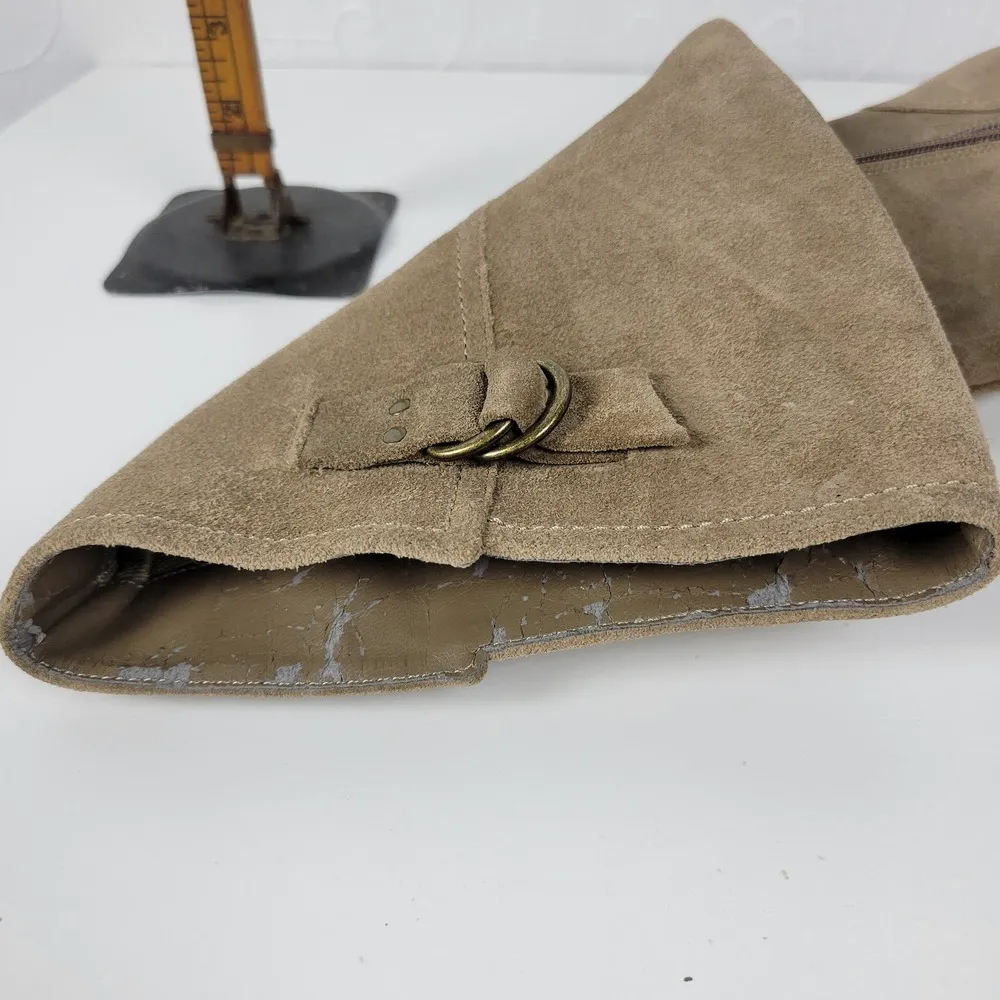 BCBGeneration Boots Womens 7.5 Tan Suede Leather Side Zip Cone Heel Buckle NEW - Image 16