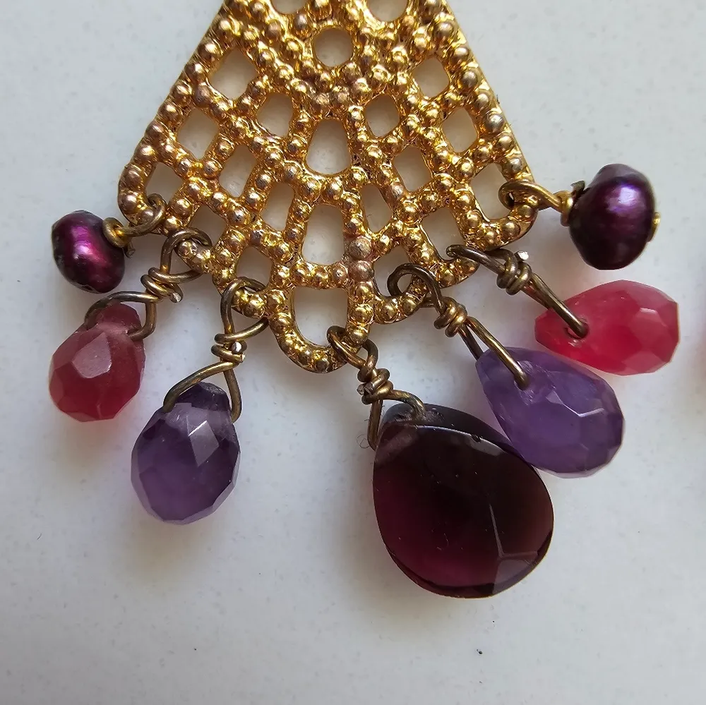 Pink Sapphire Amethyst Garnet Gold Vermeil Chandelier Pierced Earrings - Image 6