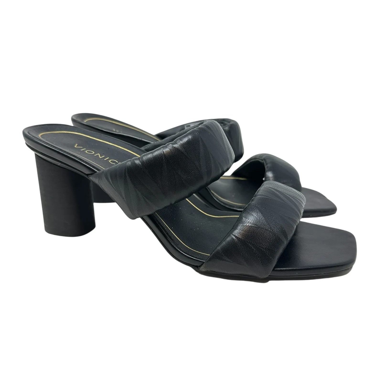 Vionic‎ Emaline Slide Heeled Sandals Double Strap Leather Black Size US 9 - Image 7