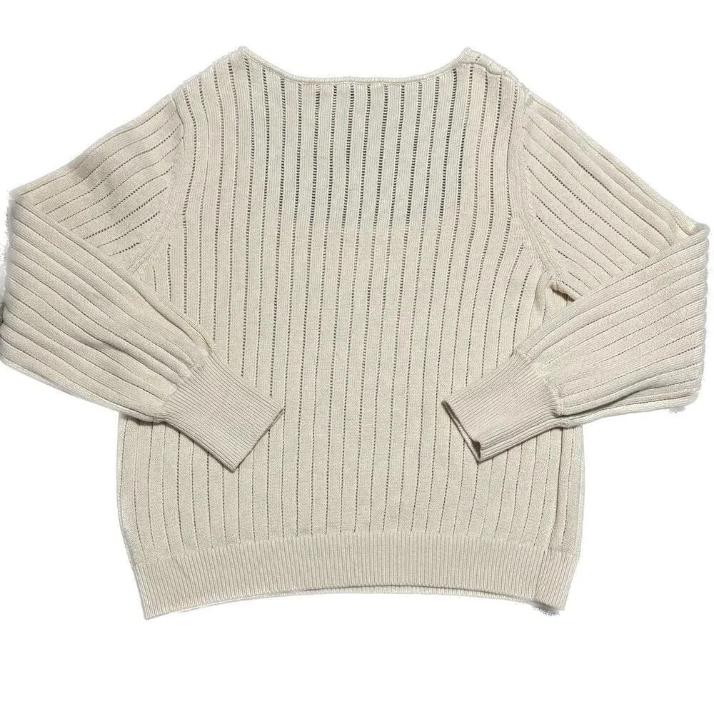STITCHES & STRIPES Pointelle Scoop Neck Long Sleeve Sweater Cream NWOT 2XL XXL White - Image 4