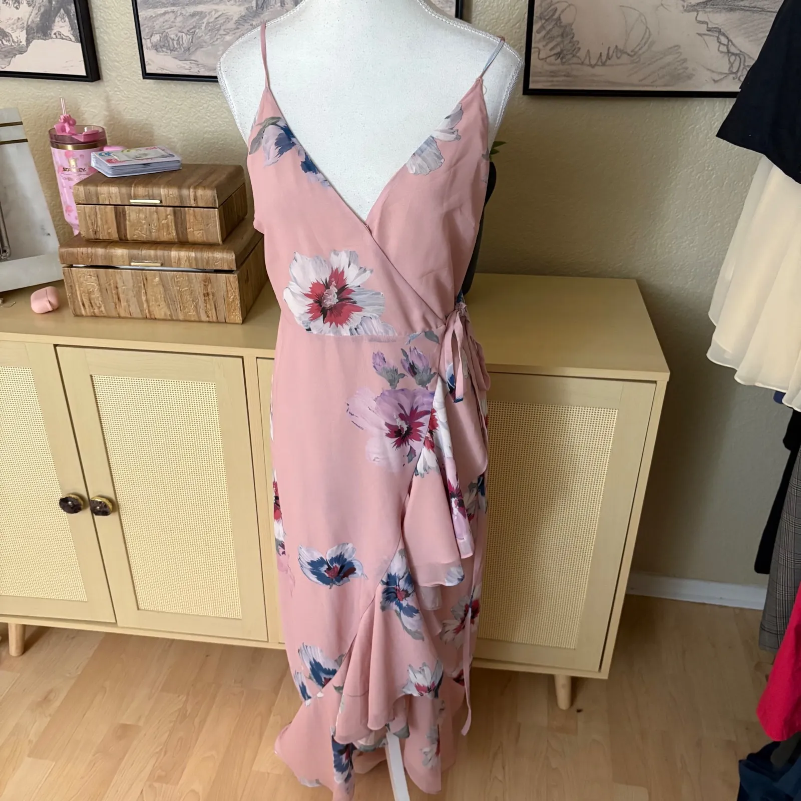 YUMI KIM Cross Roads Maxi Dress in Forget Me Not Blush Size S NWT Wrap Floral - Image 2