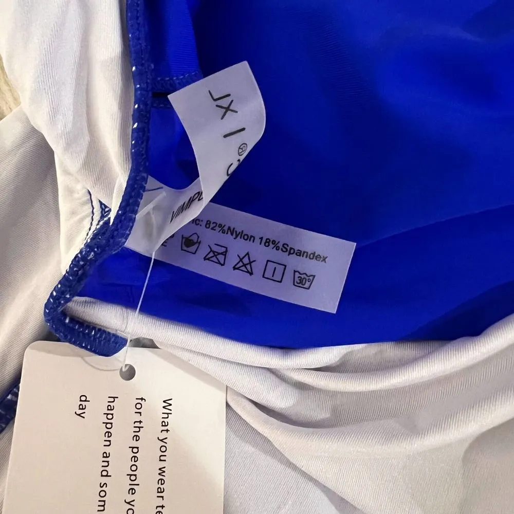 VMPUNEC Womens Swimsuit XL Blue Solid Pull On Stretch Wide‎ Strap 1 Piece NWT - Image 8