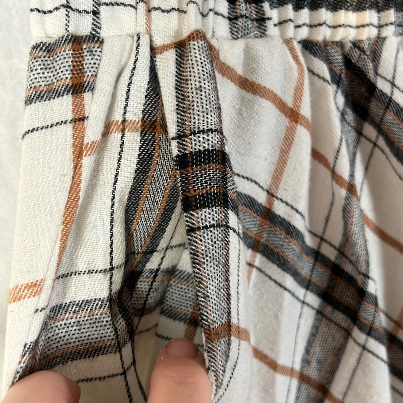 Vintage Plaid Maxi Skirt Elastic Waist 100 Cotton Size L White Size L - Image 7