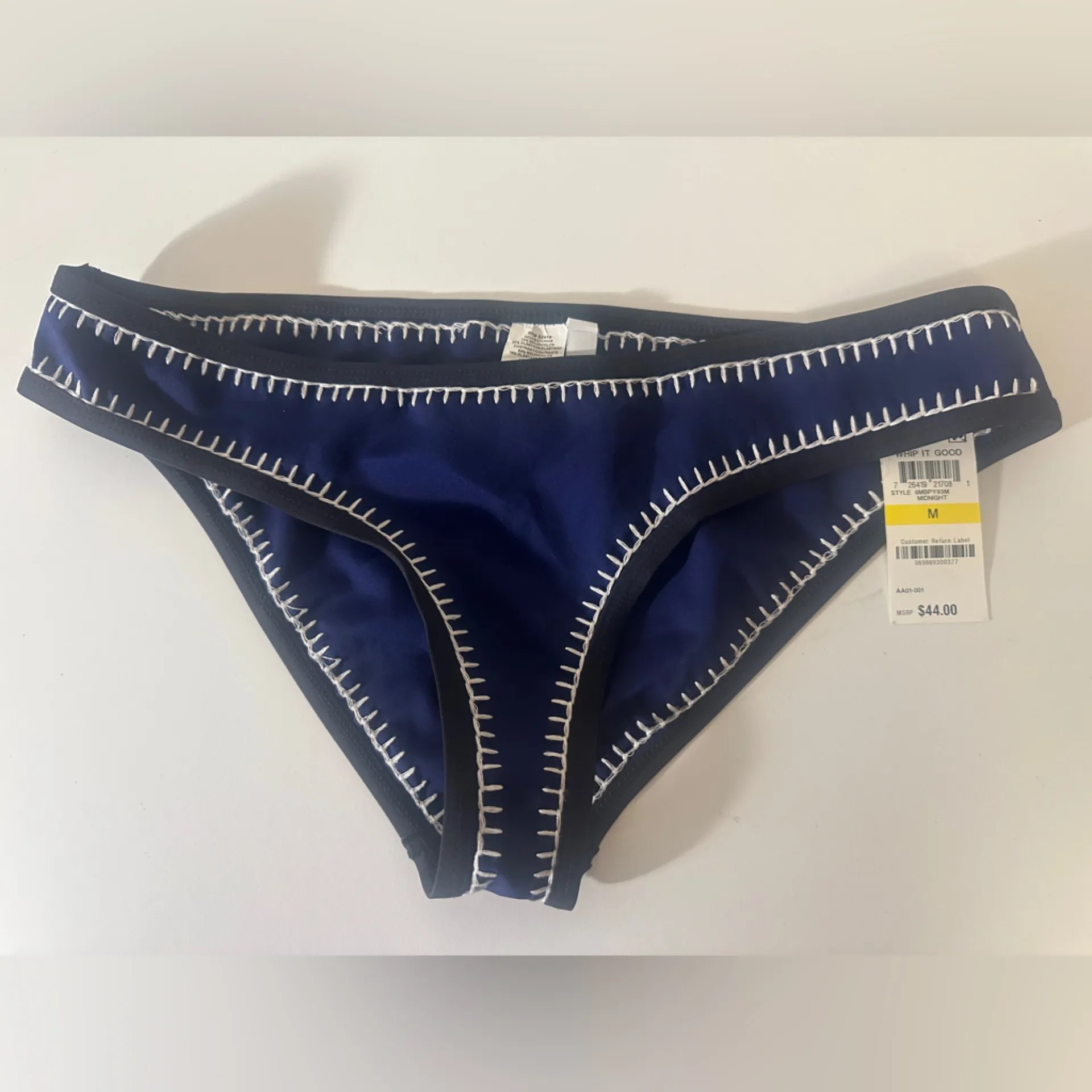 Bar III Whip It Good Stitched Bikini Bottom Medium Blue Black NWT - Image 2