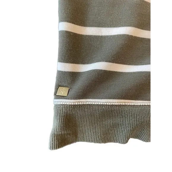 Ralph Lauren Women Medium Cold Shoulder Top Sage‎ Green & White Long Sleeve - Image 7