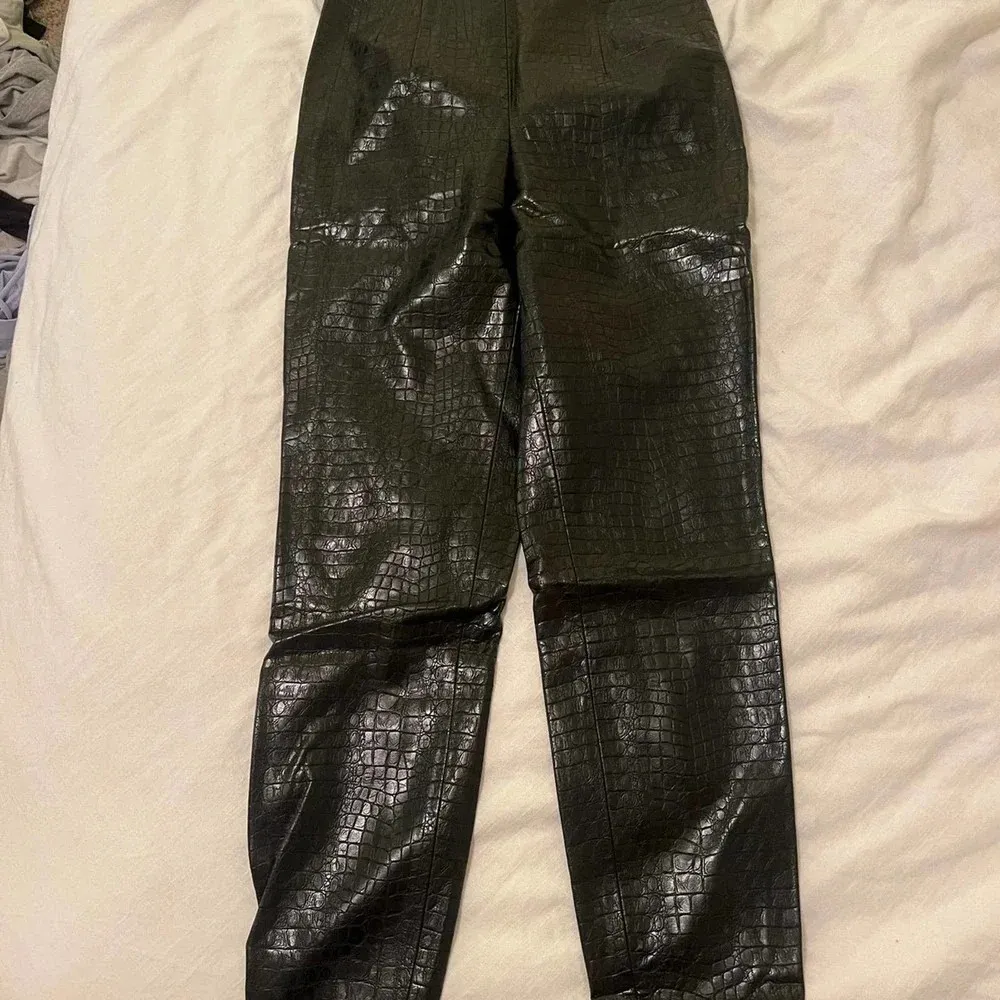 Zara size small black faux crocodile leather animal print pants - Image 2