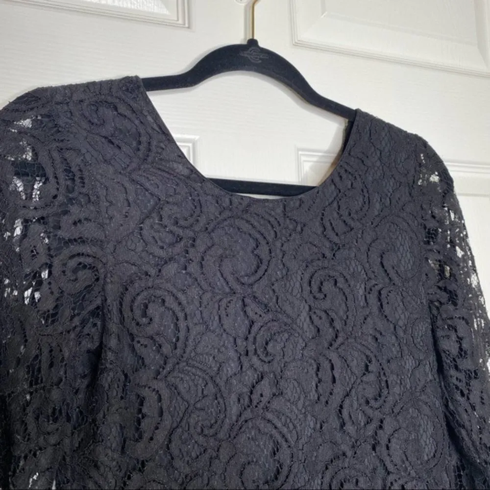 LoveShackFancy Dress Baroque Lace Bell Sleeve Mini in Black Size Small - Image 5