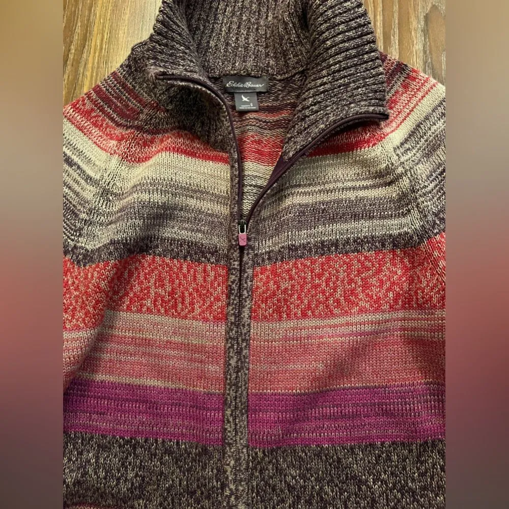 Eddie Bauer Women's Knit Sweater Size small Zip Up Cardigan Multi Color - Image 3