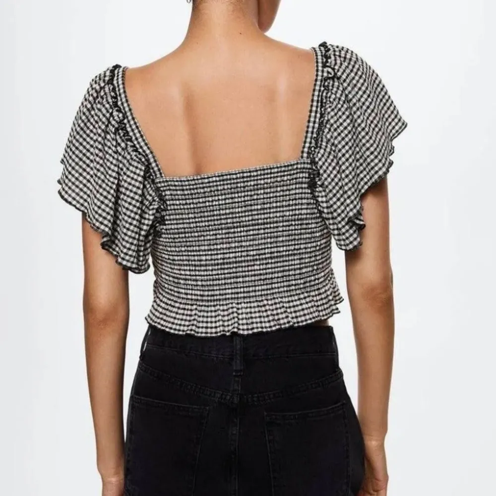 Mango  Gingham Smocked Flutter Sleeve Blouse - Image 2
