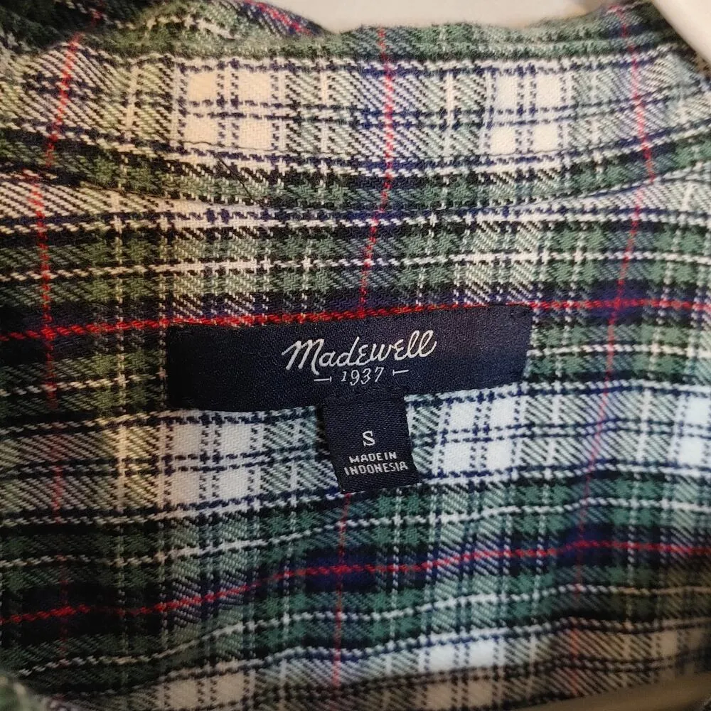 Madewell Size Small Cotton Flannel Thick Winter Fall Long Sleeve Button Up Green - Image 5